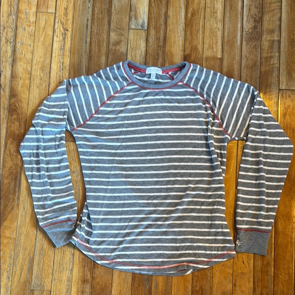 PJ Salvage Gray and White Striped Long Sleeve Shirt